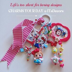 Iridescent Beaded Bag Charm with Labubu Figure: Handmade Keychain Phone Strap